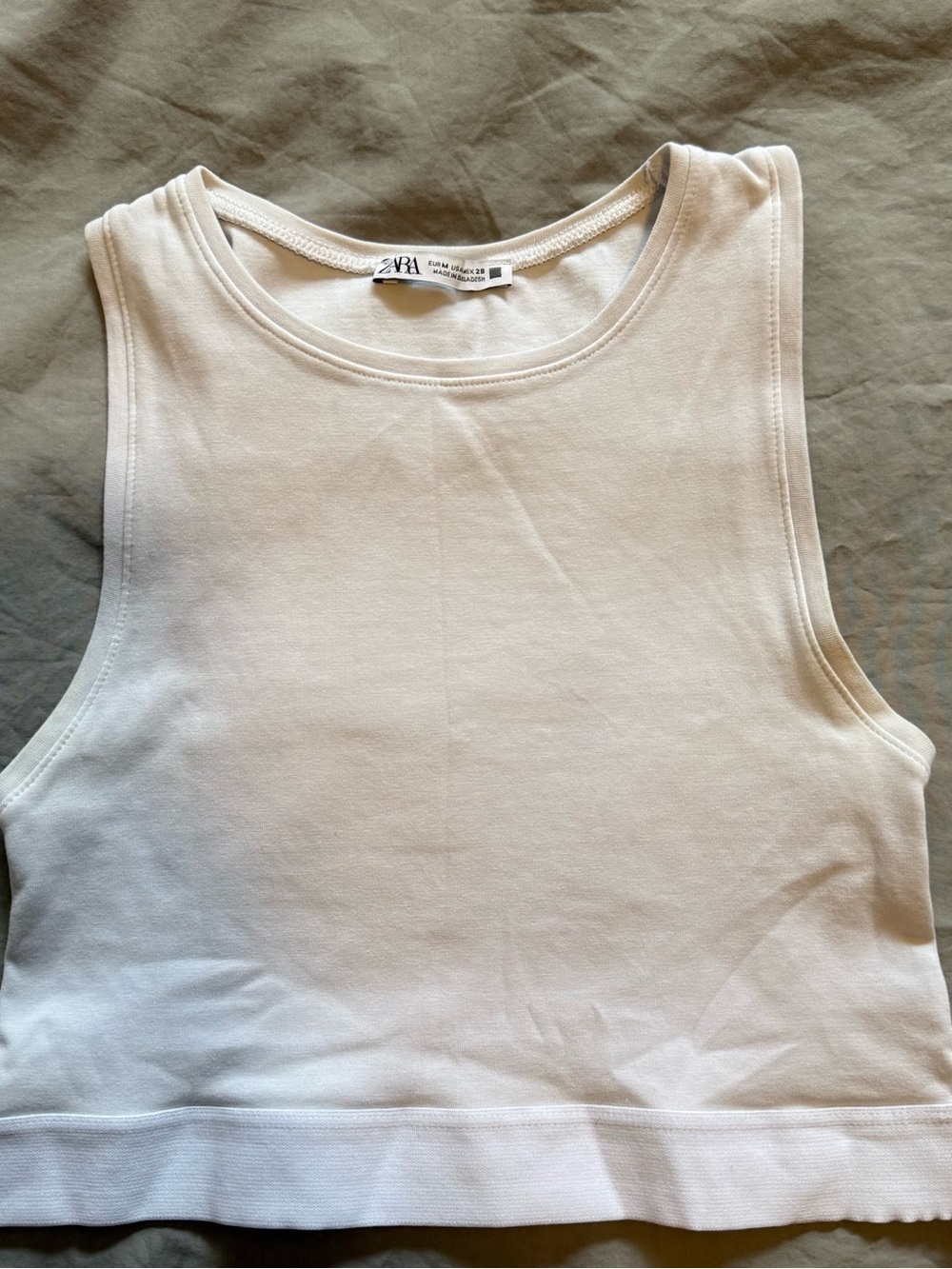 Zara Cream Ribbed Crop Tank Top